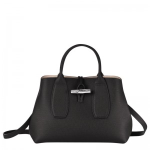 Black Women's Longchamp Roseau M Handbag | 4098-CFHGA