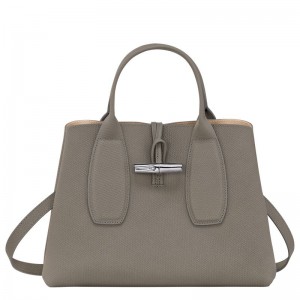 Grey Women's Longchamp Roseau M Handbag | 5708-VLUHF