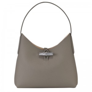 Grey Women's Longchamp Roseau M Hobo Bag | 5790-DXSQW