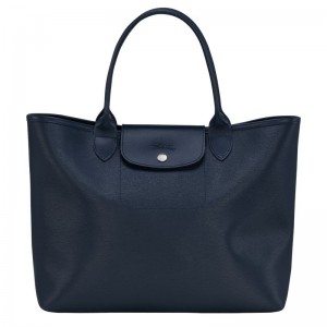 Navy Women's Longchamp Le Pliage City L Tote Bags | 8753-GVDCA