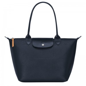 Navy Women's Longchamp Le Pliage City M Tote Bags | 7098-SCEXB