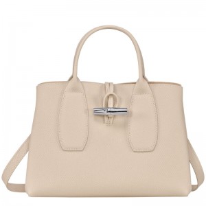 White Women's Longchamp Roseau M Handbag | 1593-ELHIN