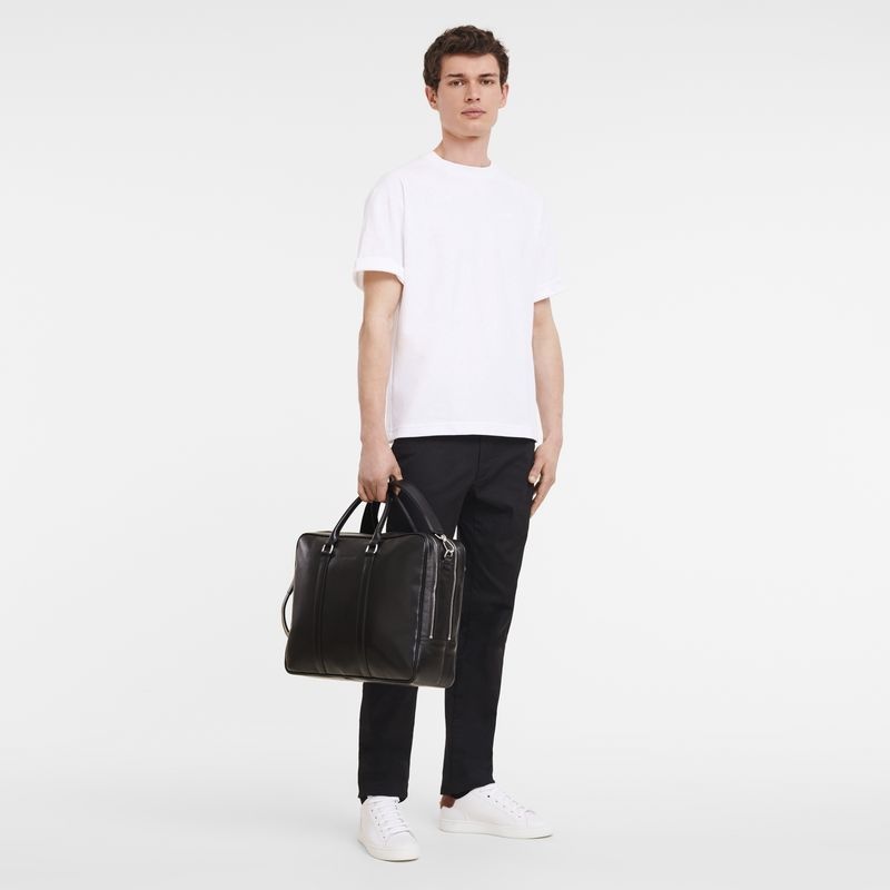 Black Men's Longchamp Le Foulonné L Briefcase | 0362-WVCOD