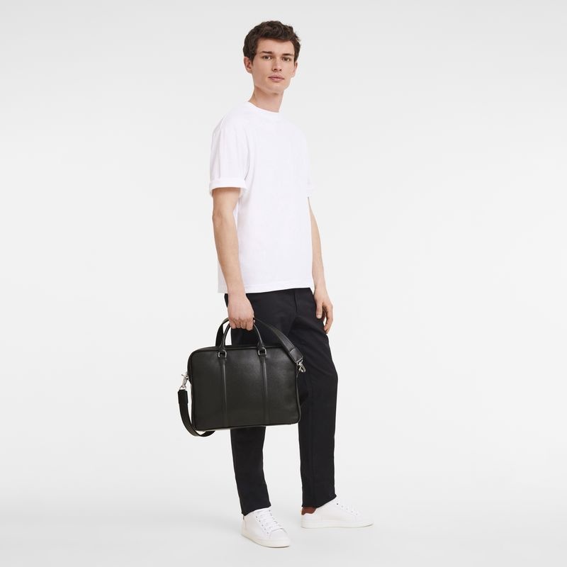 Black Men's Longchamp Le Foulonné XS Briefcase | 8140-SIDKJ