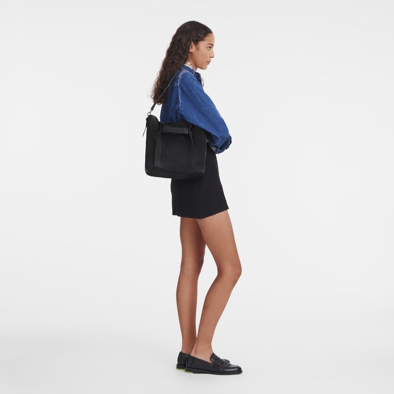 Black Women's Longchamp 3D M Hobo Bag | 3647-VPBXN