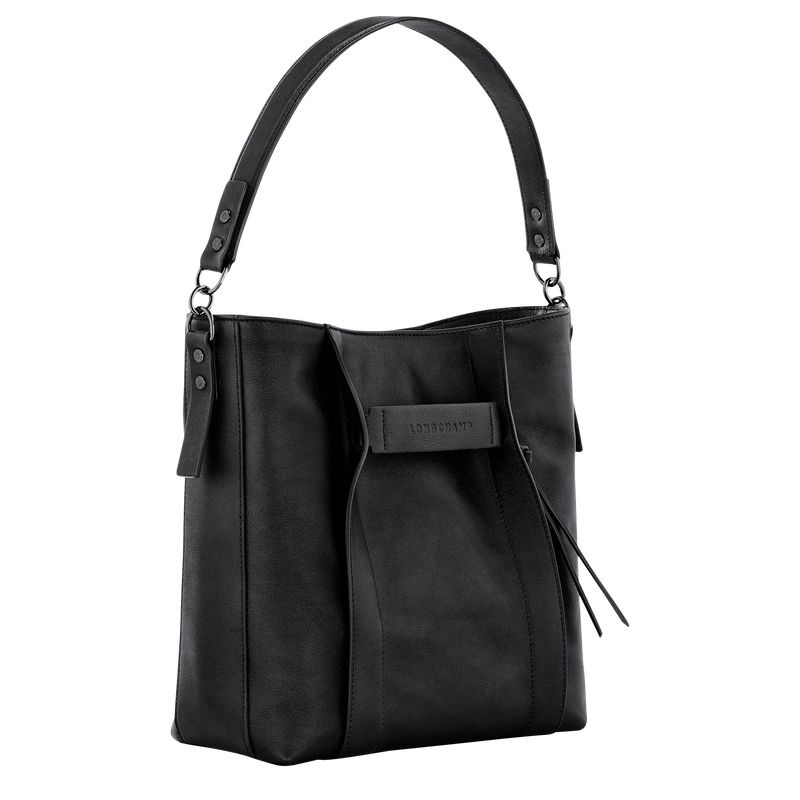 Black Women's Longchamp 3D M Hobo Bag | 3647-VPBXN