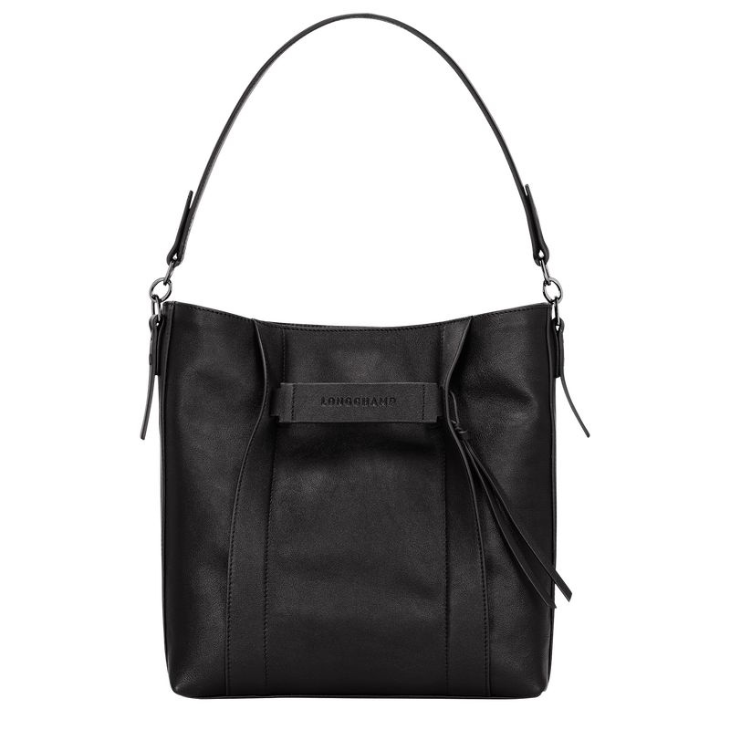 Black Women\'s Longchamp 3D M Hobo Bag | 3647-VPBXN