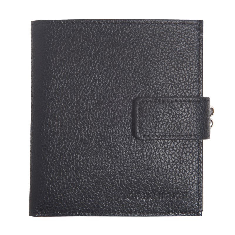 Black Women\'s Longchamp Le Foulonné Compact Wallet | 4673-LTKOZ