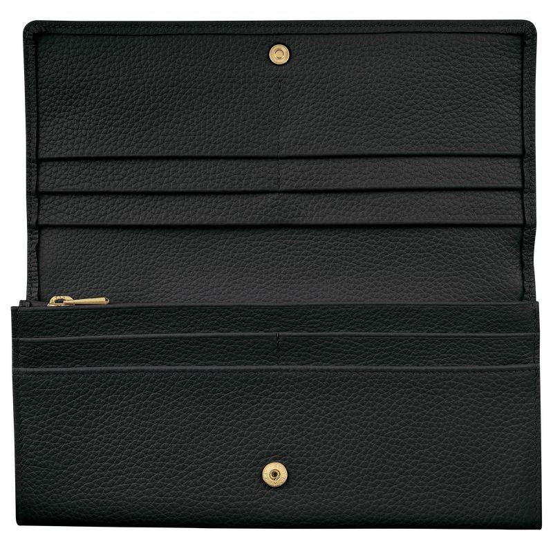 Black Women's Longchamp Le Foulonné Continental Wallet | 7804-MYNTX