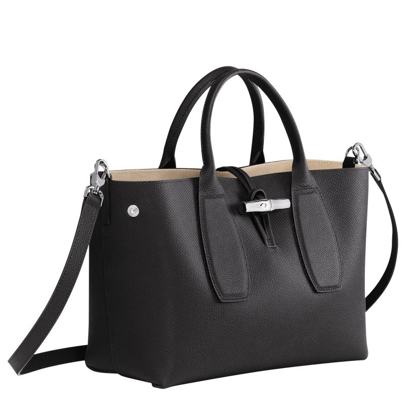 Black Women's Longchamp Roseau M Handbag | 4098-CFHGA