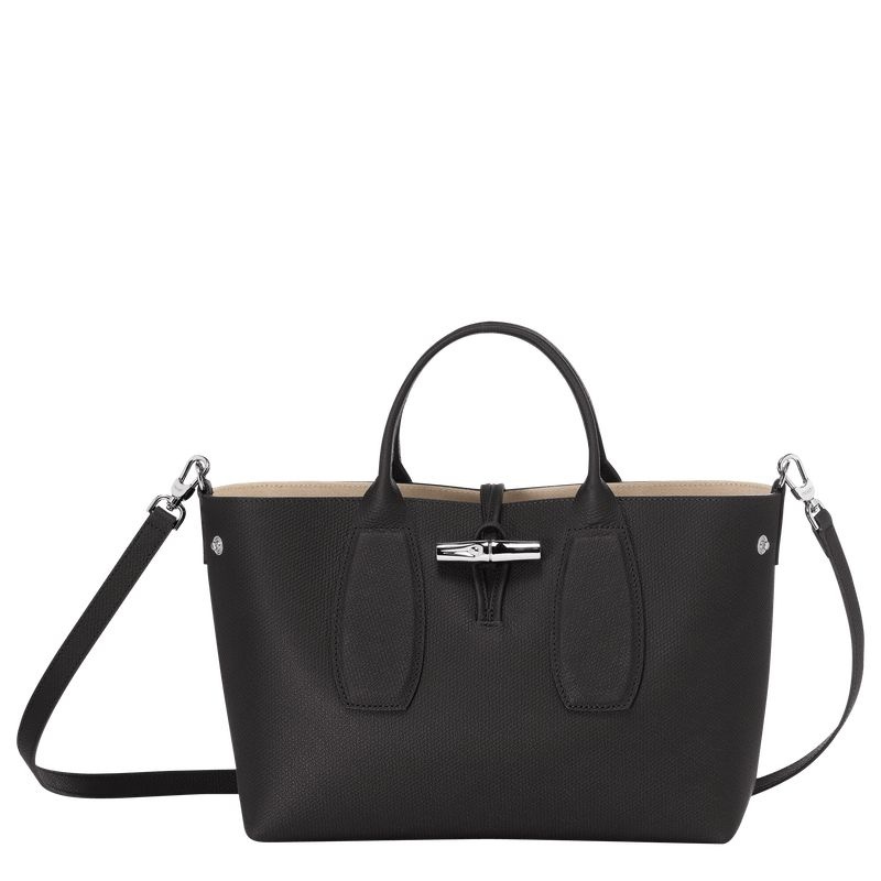 Black Women's Longchamp Roseau M Handbag | 4098-CFHGA