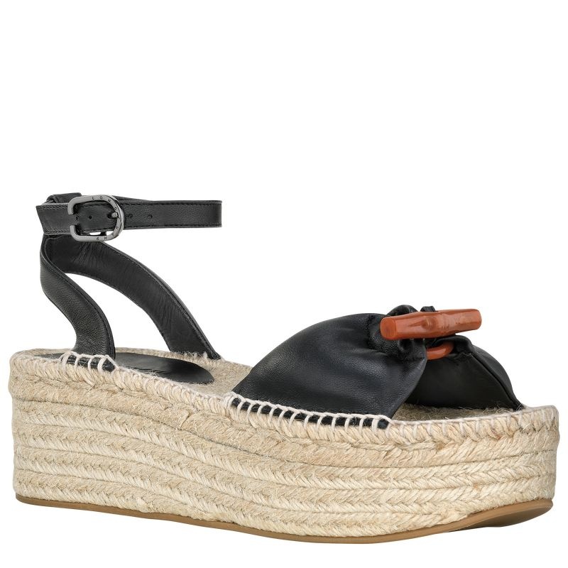 Black Women's Longchamp Roseau Wedge Espadrilles | 0176-UCHVB