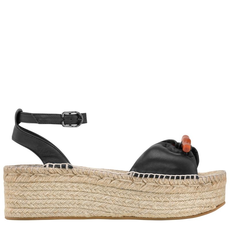 Black Women\'s Longchamp Roseau Wedge Espadrilles | 0176-UCHVB