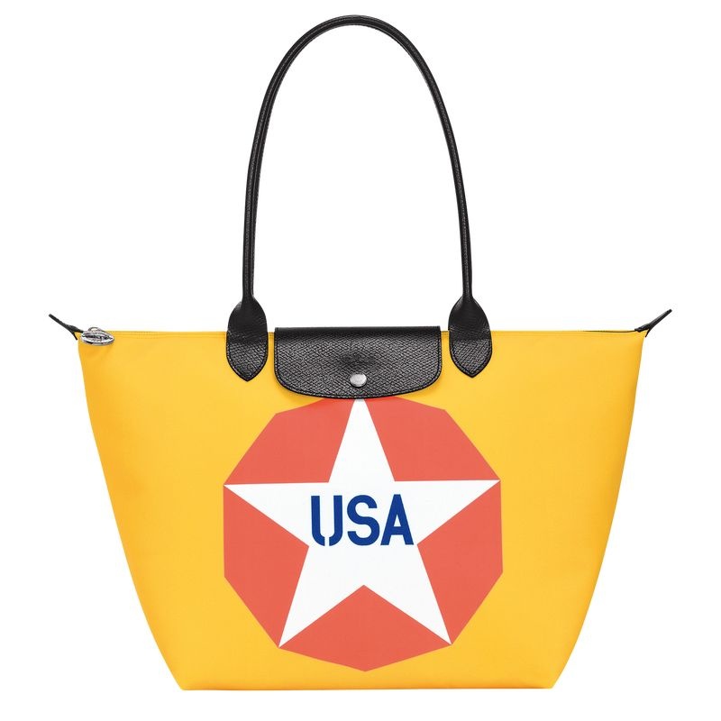 Blue Women\'s Longchamp x Robert Indiana L Tote Bags | 0268-WAUDY