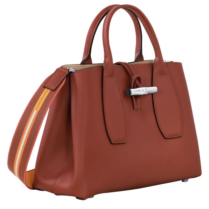 Brown Women's Longchamp Roseau M Handbag | 2194-SCFLQ