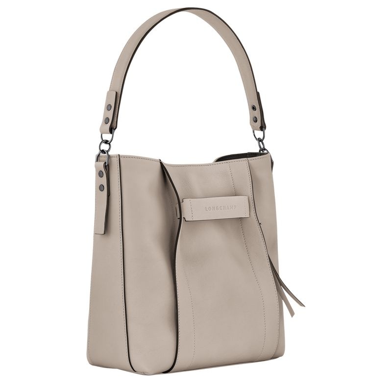 Grey Women's Longchamp 3D M Hobo Bag | 6385-NBOWV