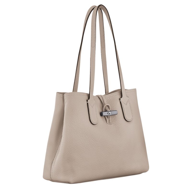 Grey Women's Longchamp Roseau Essential M Tote Bags | 1950-KJYRN