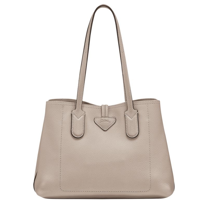 Grey Women's Longchamp Roseau Essential M Tote Bags | 1950-KJYRN