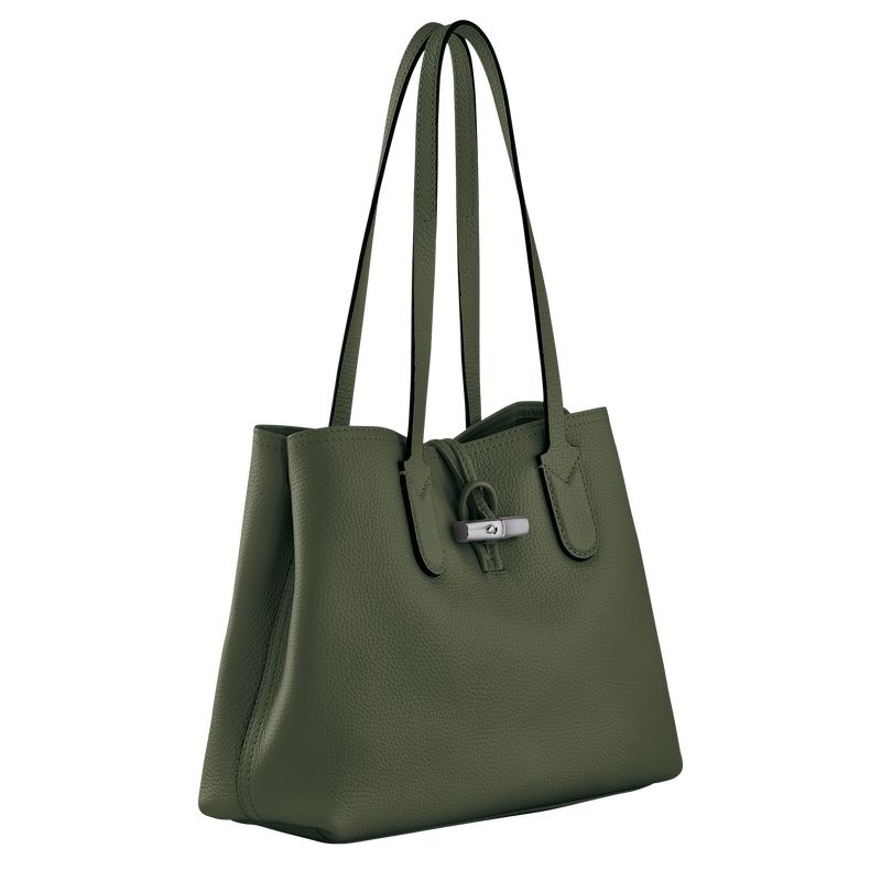 Khaki Women's Longchamp Roseau Essential M Tote Bags | 6218-YLSJR