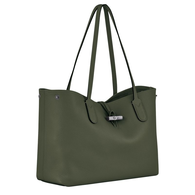 Khaki Women's Longchamp Roseau Essential L Tote Bags | 2597-ATZIF