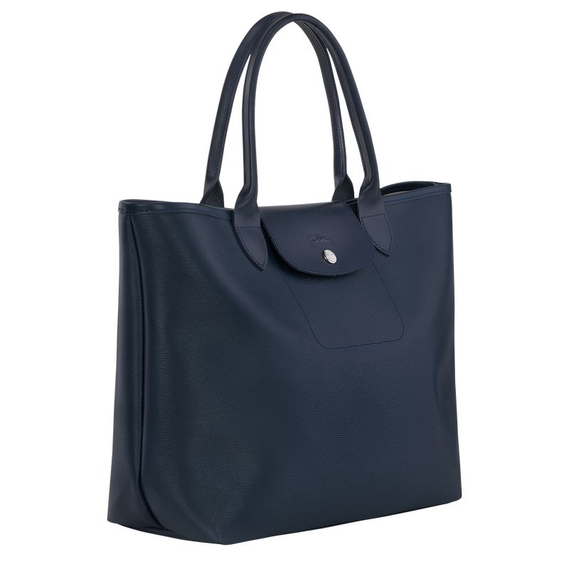 Navy Women's Longchamp Le Pliage City L Tote Bags | 8753-GVDCA