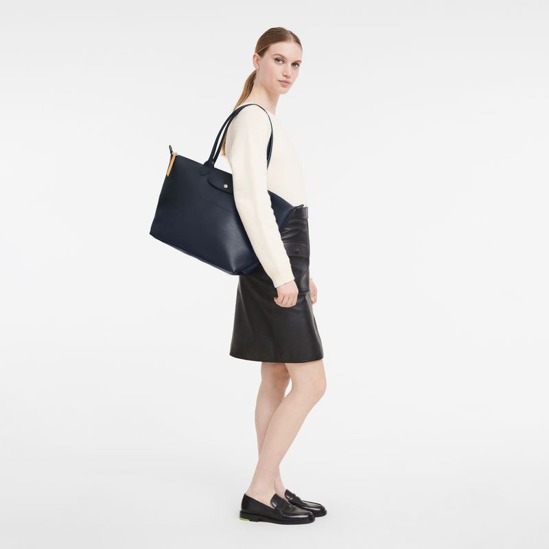 Navy Women's Longchamp Le Pliage City L Tote Bags | 5790-HPLAT