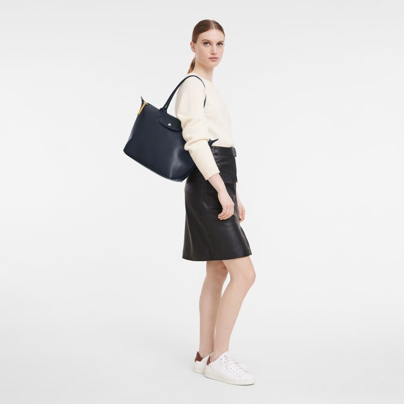 Navy Women's Longchamp Le Pliage City M Tote Bags | 7098-SCEXB