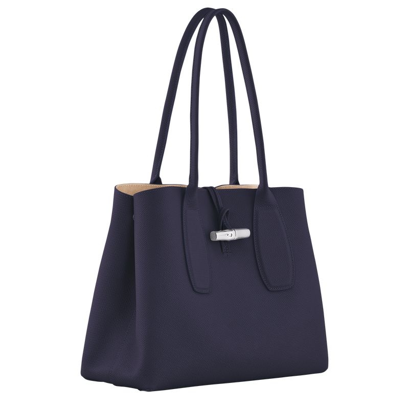 Navy Women's Longchamp Roseau L Tote Bags | 5134-STZRN