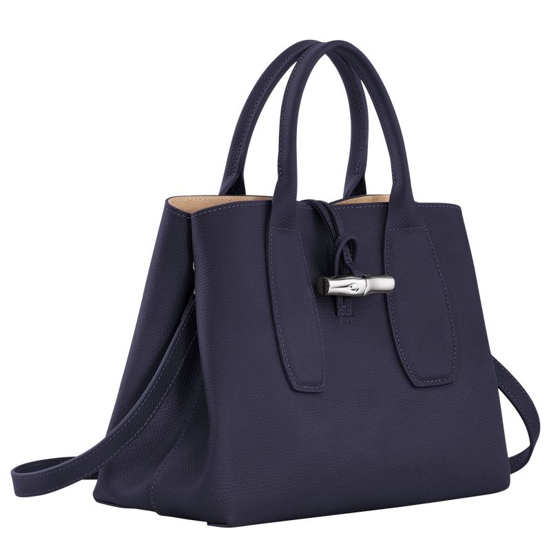 Navy Women's Longchamp Roseau M Handbag | 9546-GPEYJ