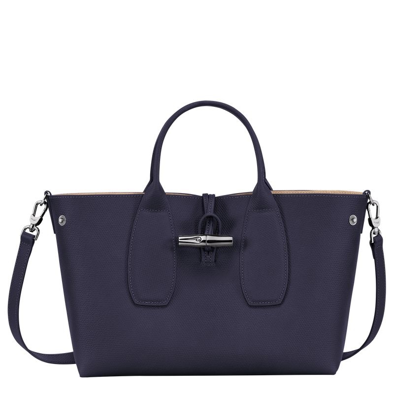 Navy Women's Longchamp Roseau M Handbag | 9546-GPEYJ