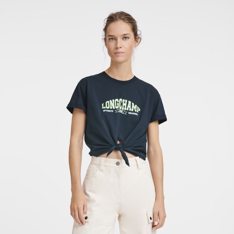 Navy Women's Longchamp Tied T Shirts | 6582-SIFYC