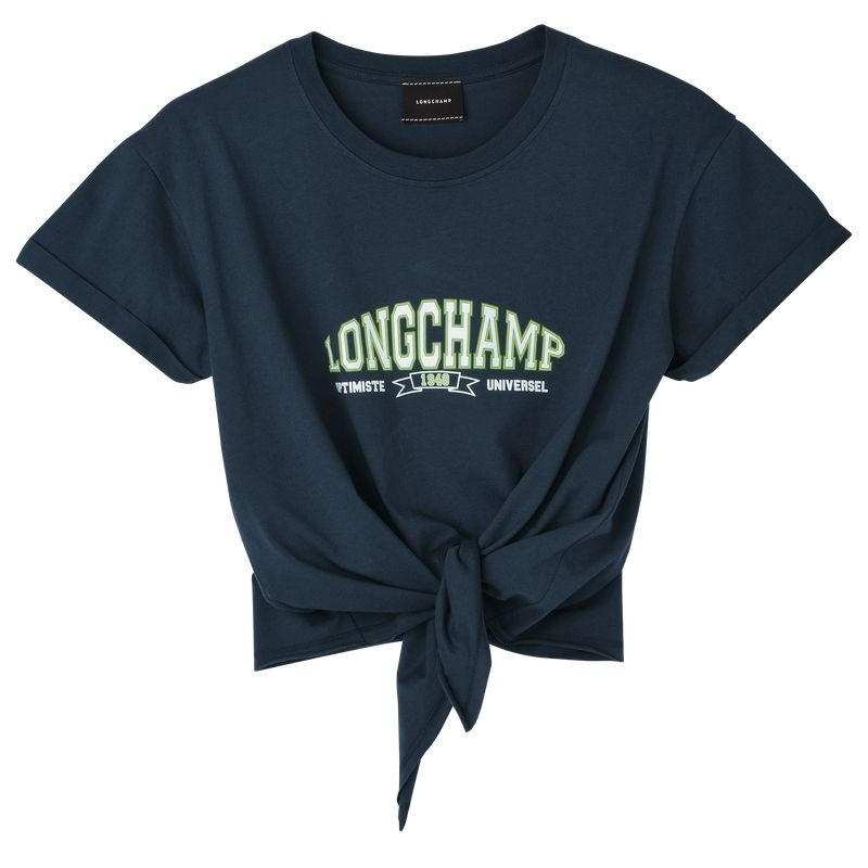 Navy Women\'s Longchamp Tied T Shirts | 6582-SIFYC