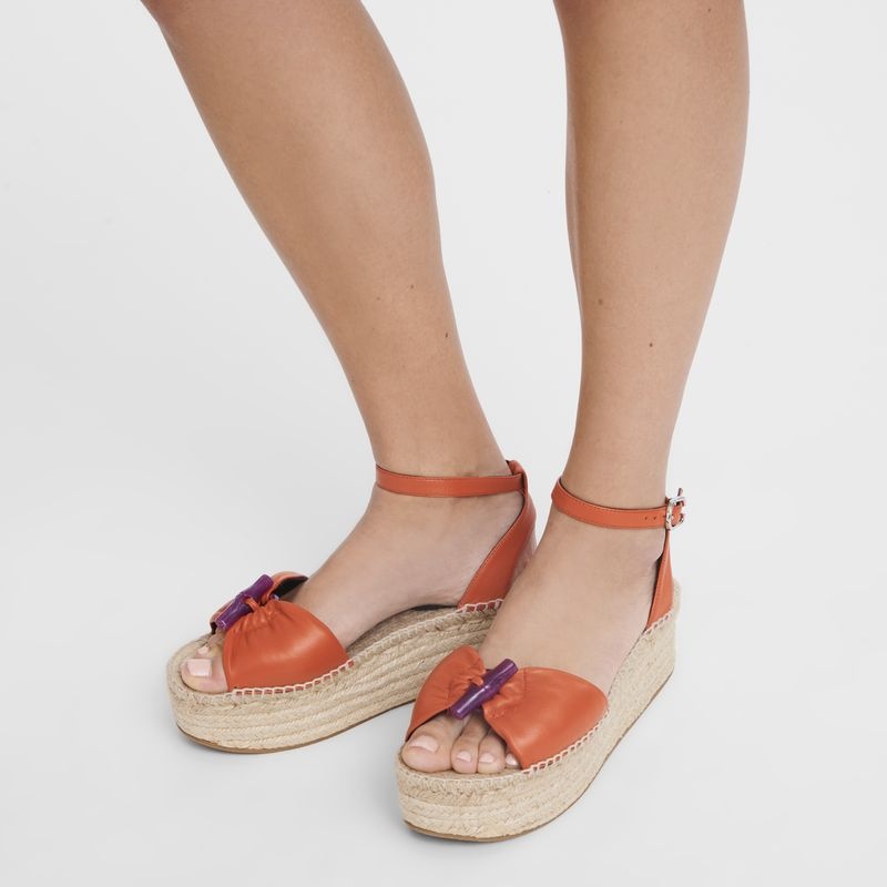 Orange Women's Longchamp Roseau Wedge Espadrilles | 6837-KHLSQ