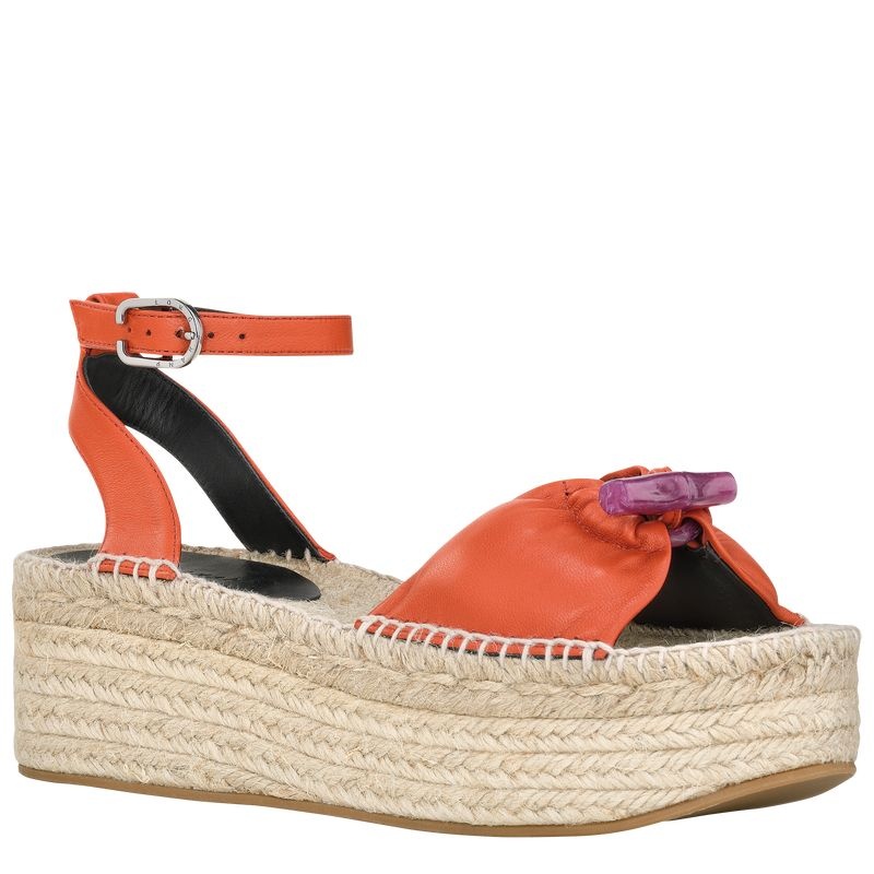 Orange Women's Longchamp Roseau Wedge Espadrilles | 6837-KHLSQ