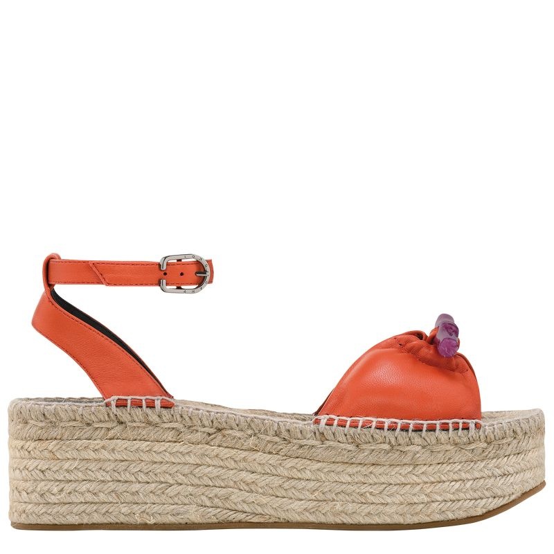 Orange Women\'s Longchamp Roseau Wedge Espadrilles | 6837-KHLSQ