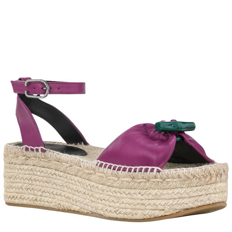 Purple Women's Longchamp Roseau Wedge Espadrilles | 0149-UCQAT