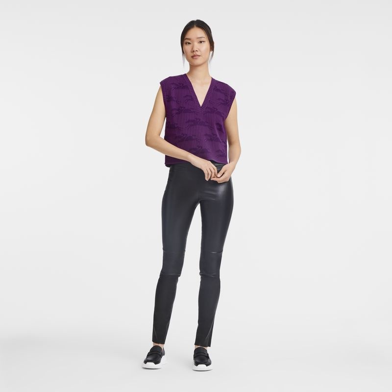 Purple Women's Longchamp Sleeveless Sweaters | 2560-LFBKX