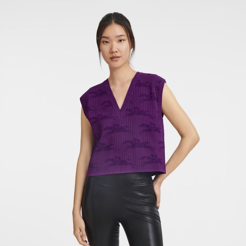 Purple Women's Longchamp Sleeveless Sweaters | 2560-LFBKX