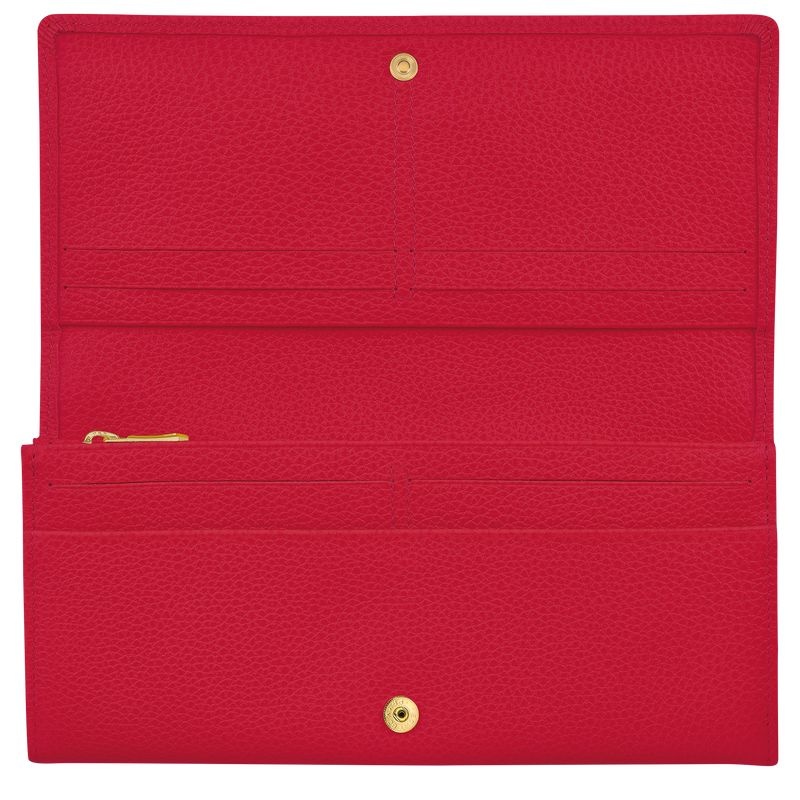 Red Women's Longchamp Le Foulonné Continental Wallet | 7306-UABHP