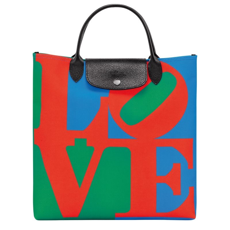 Red / Navy Women\'s Longchamp x Robert Indiana L Handbag | 9416-WGQKB