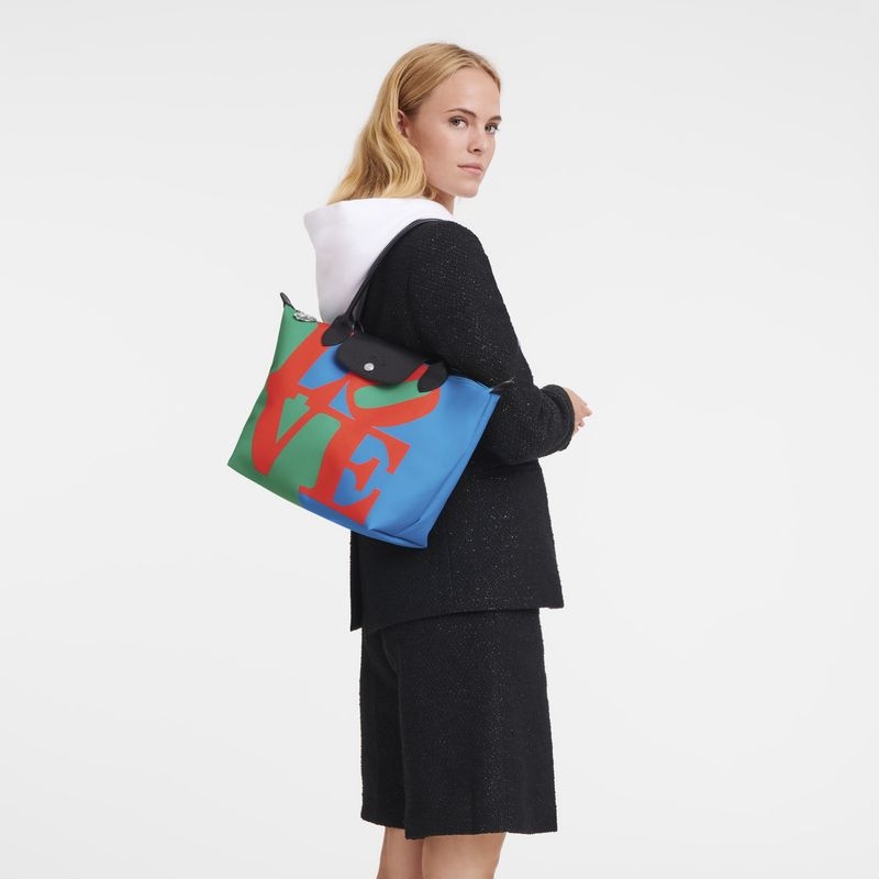 Red / Navy Women's Longchamp x Robert Indiana M Tote Bags | 2365-YPQRB