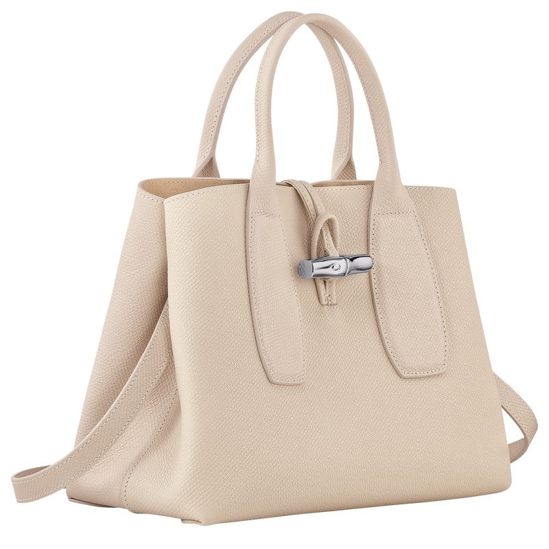 White Women's Longchamp Roseau M Handbag | 1593-ELHIN