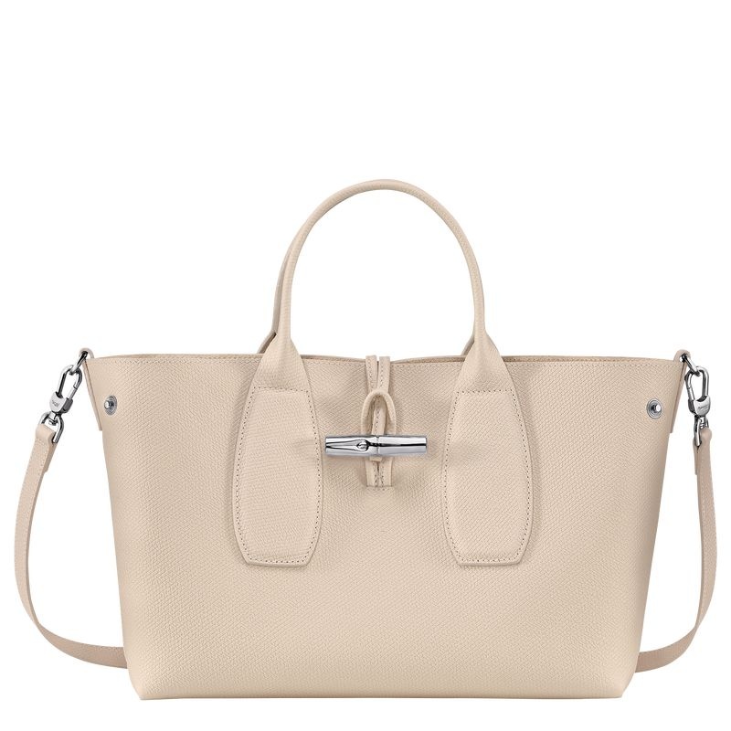 White Women's Longchamp Roseau M Handbag | 1593-ELHIN