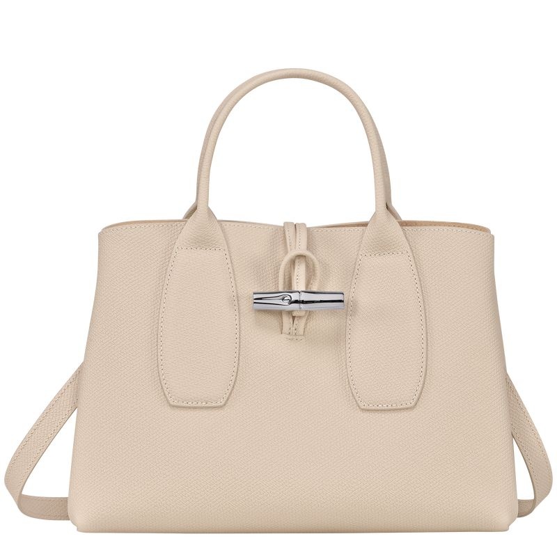 White Women\'s Longchamp Roseau M Handbag | 1593-ELHIN