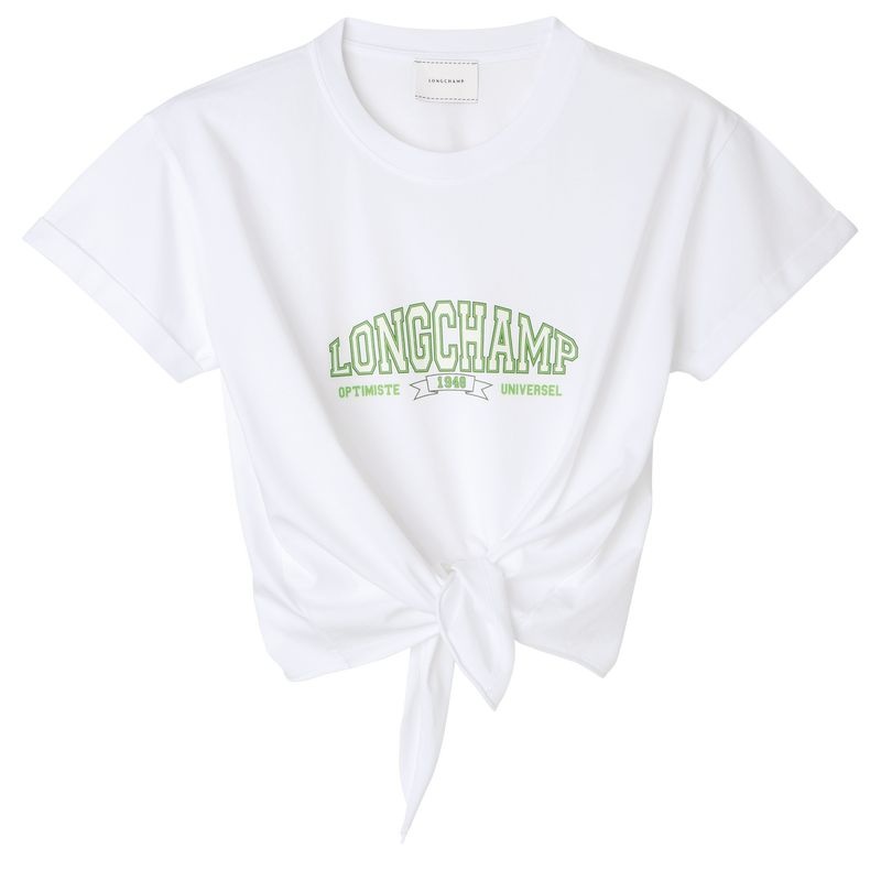 White Women\'s Longchamp Tied T Shirts | 6325-QBJSR