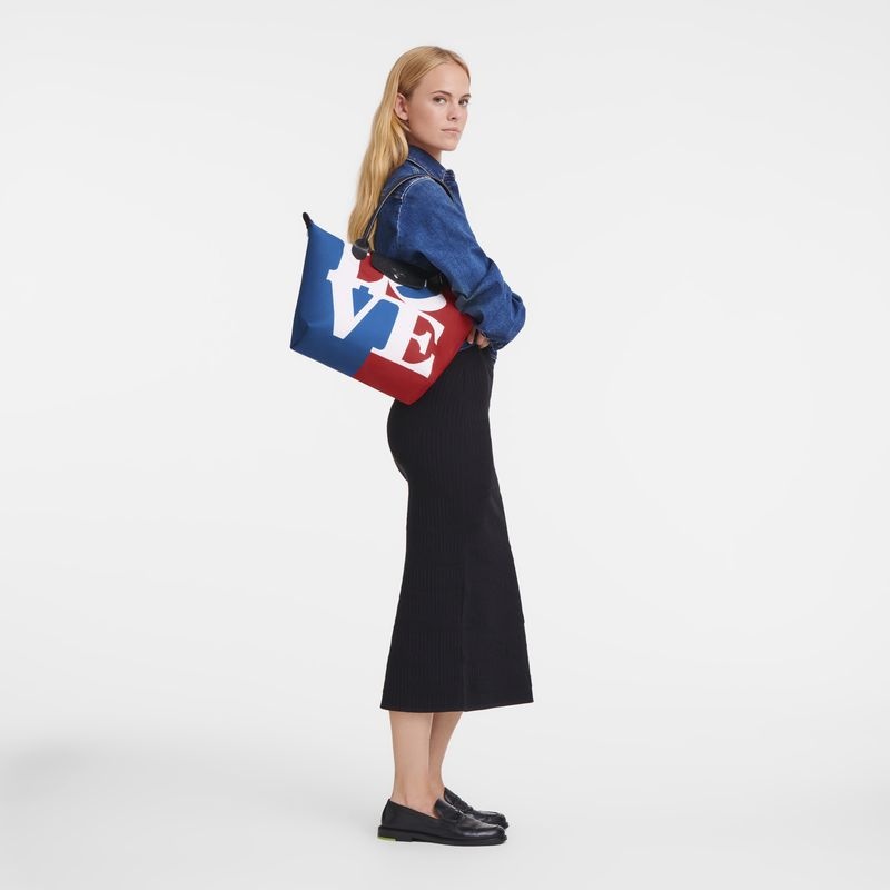 White Women's Longchamp x Robert Indiana M Tote Bags | 5273-ZJFXM